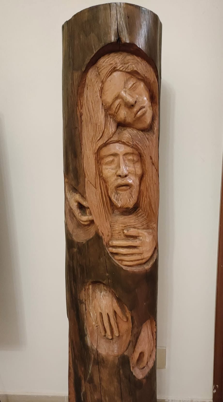 Close-up of a wooden sculpture by Pasquale Russo