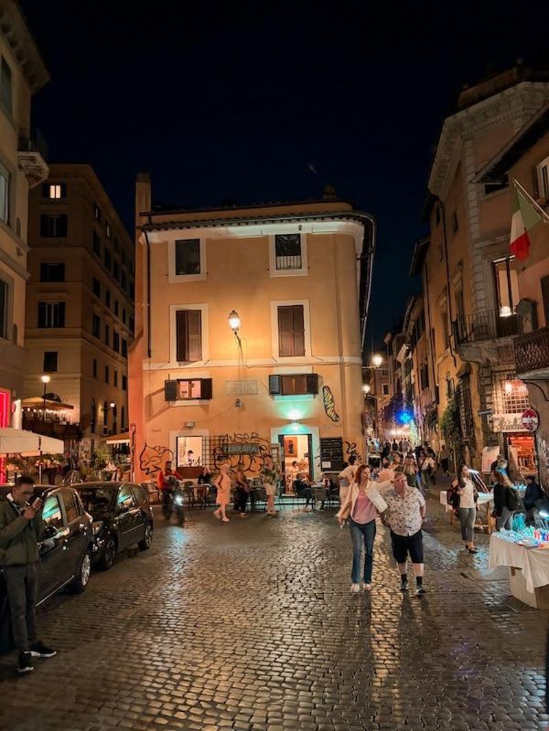 Trastevere at night, cobblestone street